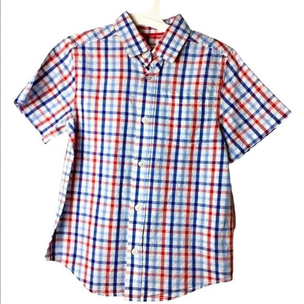 Boys Plaid Shirt XL 16 Red Blue Button Down Short Sleeve Cotton Preppy NWT